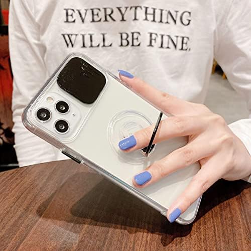 Poowear compatível com o iPhone 12 capa com suporte de anel para meninas mulheres, capa de câmera de traseira à prova de choques de choque de silicone clara para iPhone 12 6,1 polegadas