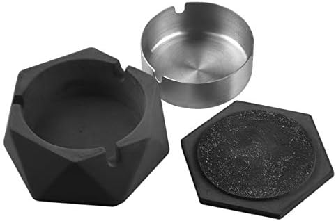 FreeLove Concrete Ashtray com tampa e cinzeiros de aço inoxidável para cigarros, bandeja de cinzas de cimento de geometria