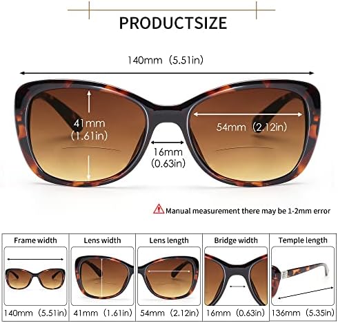 Óculos de sol bifocais de leitura feminina JM, coses de leitor vintage Proteção UV Tortoise ao ar livre +3.5