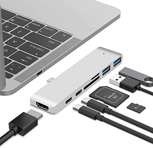7 em 1 DONGLE USB C Adaptador de cubo com 4K HDMI USB 3.0 Portas Tipo C Leitores de cartão SD para laptops carregamento rápido