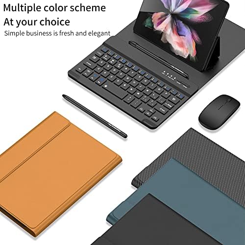 O coldre de teclado de couro BAILI com o teclado Bluetooth destacável se conecta sem fio, vem com uma caneta capacitiva embutida de camundongo ergonômico e o chutador de engrenagem de mudança dobrável para Z Fold4/3 Black