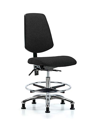 Labtech Seating LT42163 Cadeira de bancada média, tecido, anel de base/pé de cromo médio traseiro, planídeos, preto