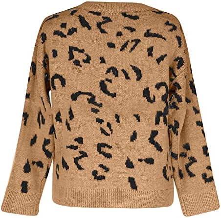A suéteres grandes de Ymosrh feminino de malha solta estampa de malha longa de manga longa blusa de suéter em Vonete em V