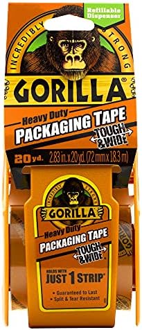 Fita de embalagem de gorila resistente e larga com dispensador para mover, envio e armazenamento, 2,83 x 20 m, claro,