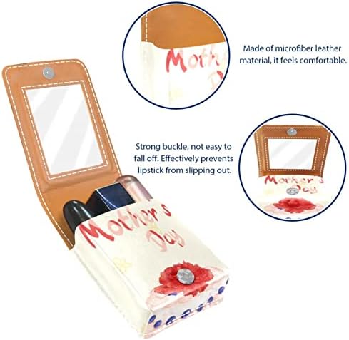 Mini maquiagem de Oryuekan com espelho, bolsa de embreagem Caixa de batom de Leatherette, Carnação do Bolo do Dia das Mães