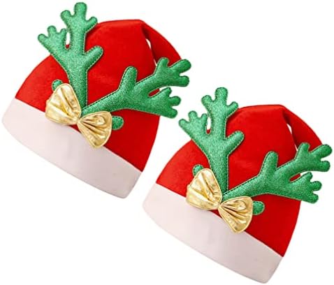 Veemoon Santa Beanie Hat 2pcs Natal Papai Noel Hat de lantejoulas de lantejoulas Antler luxuoso Papai Noel Cap.