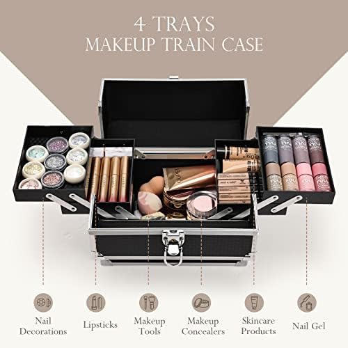 Caixa de maquiagem de estojo de maquiagem Yueieoun com 4 bandejas para cosméticos e ferramentas Organizador de cosméticos Bloqueável