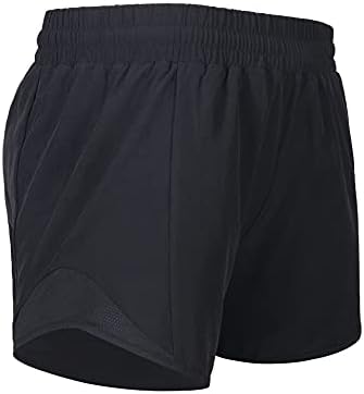 Ajisai que corre shorts atléticos para mulheres com revestimento, shorts de ginástica de exercícios com bolsos traseiros