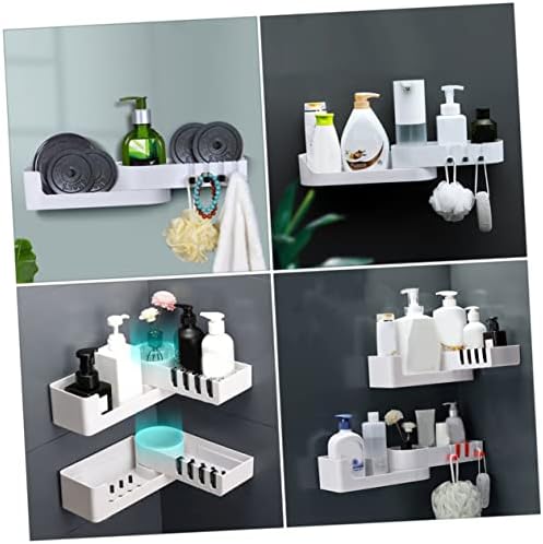 Cabilock 1pc prateleira perfurador branco ganchos de banheiro grátis com armazenamento de categorias de parede parede rotativa parede auto-criativa de cozinha de cozinha portador shampoo shampoo caddy de canto de canto banheiro adesivo