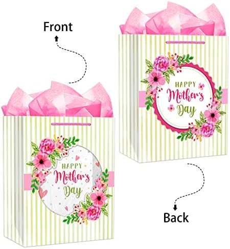 Bolsa de presente do dia das mães do Facraft com papel de seda 11.5 Feliz Dia das Mães Sacos de Presente com janela clara