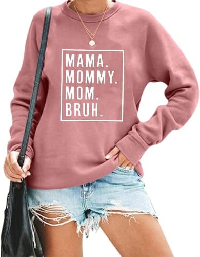 Kuedfeu mamãe mamãe mamãe bruh moletons para mulheres engraçadas mamãe sweatshirts letra casual impressão de manga