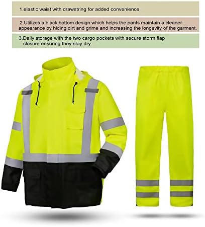 Srsafety Hi Vis Vis Safety Rain Cenos, classe 3 de alta visibilidade do trabalho de chuva para homens, ternos de chuva de