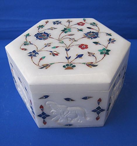 Craftslook mármore 4 x4 x3 Lapis Turquoise Hexagonal Jewelry caixa