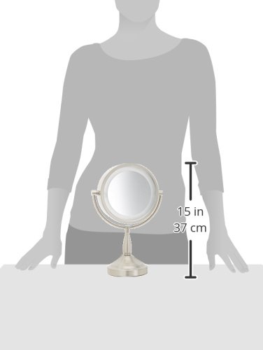 Espelho de maquiagem de mesa iluminado por Jerdon - espelho de maquiagem iluminado por halo com ampliação de 1x e 7x no acabamento