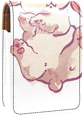 Oryuekan Mini Makeup Saco com espelho, bolsa de embreagem Caixa de batom de couro, desenho animado Rabbit engraçado