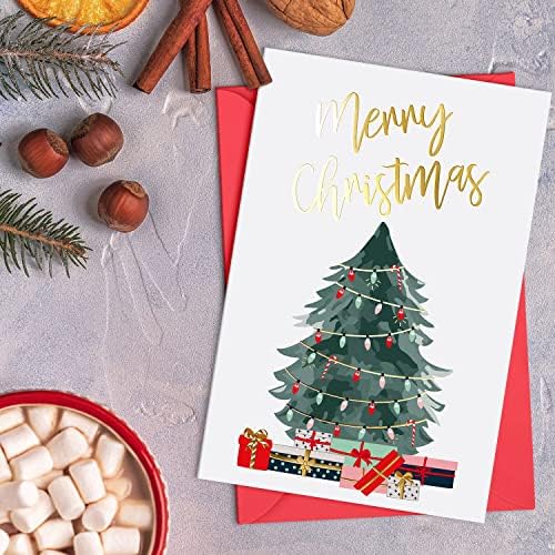 Conjunto de cartões de Natal Sweetzer e Orange - 24 cartões de férias de foil de ouro com envelopes vermelhos - 6 designs variados
