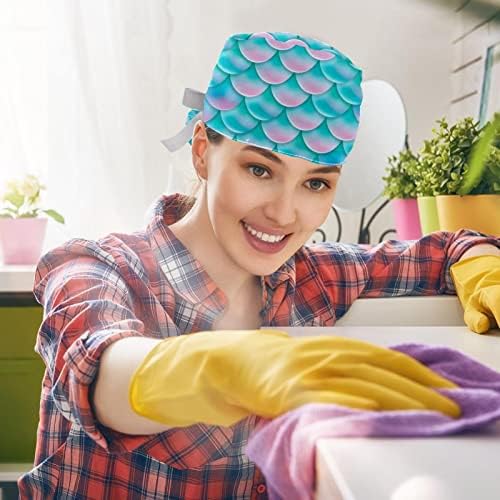 2 pacotes tampas de trabalho ajustáveis, chapéu de bouffante com botão com puxão elástico para trás chapéus para homens