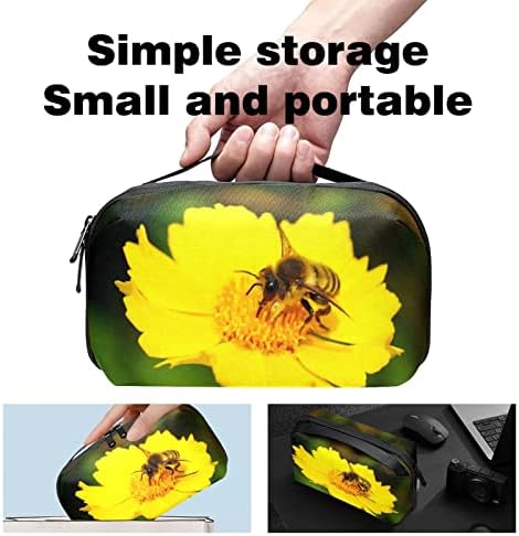 Organizador de eletrônicos, abelha na Flor Small Travel Cable Organizador de transporte, bolsa de caixa técnica compacta para