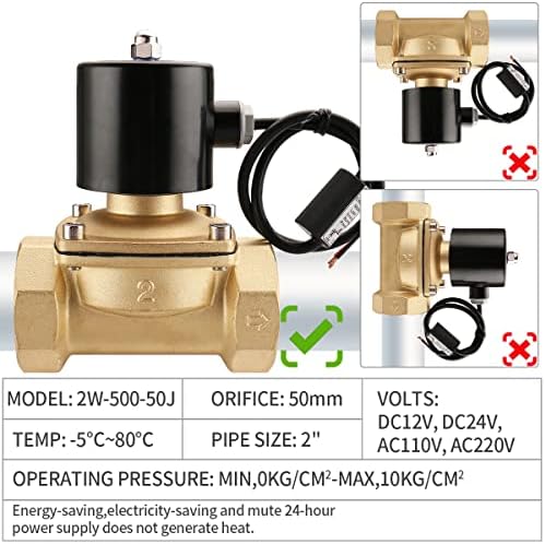 Baomain 2 polegadas DC 12V Brass elétrica Válvula Válvula de água Fuels NC Válvula de economia de energia 2W-500-50J