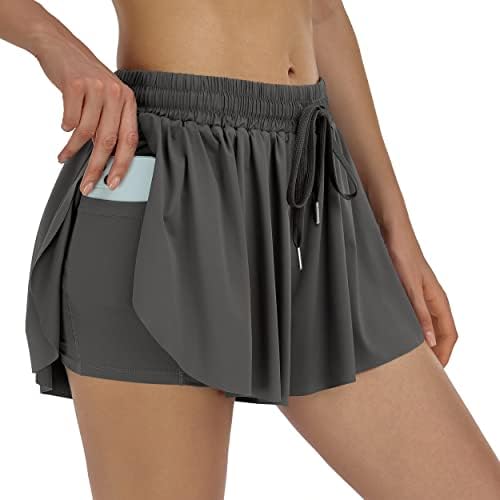 2 em 1 SHORTA ATLÉTICA ESCRITÓRIO WOMENS para corrida, ioga, treino, shorts de borboleta de motociclista com bolso no verão