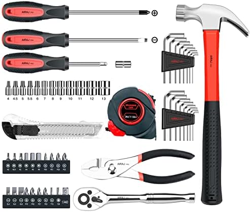 Kit de ferramentas de reparo doméstico da Airaj Pro 57, conjunto de ferramentas básicas para as mãos domésticas, conjuntos