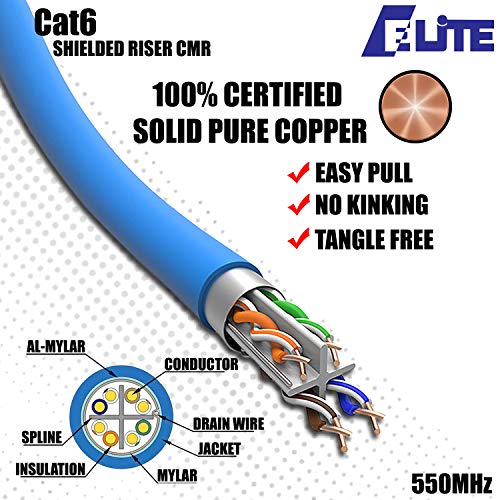 Elite Cat6 Shielded Riser, 1000ft, F/UTP 23AWG, Solid Bare Copper, 550MHz, Certificação UL, Certificação UL-LP, Cabo Ethernet