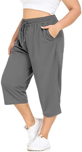Foreyond plus size calças capréns para mulheres calças de ioga soltas com bolsos treporações de matéria de moletom de moda ativa