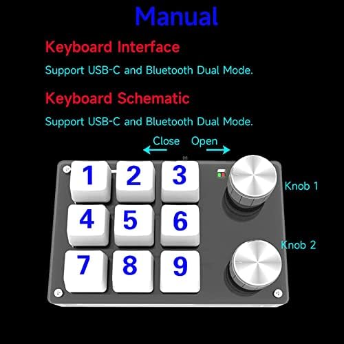 Wikink 12 teclas teclados personalizados, multifuncionação de uma função de memória de teclado para jogos de uma mão, com 2 knob,