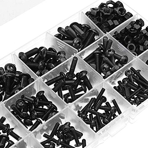 Parafuso novo 440pcs m3 m4 m5 aço carbono parafusos de soquete de botão preto parafusos do botão parafusos de variedade de variedades