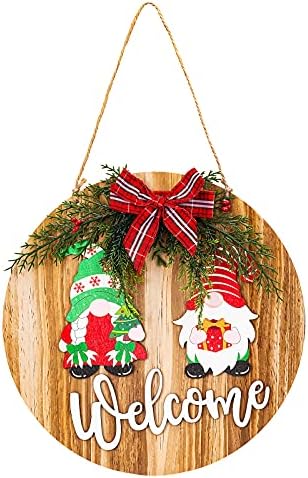 Decorações de Natal Gnomos Porta Setra de boas -vindas sinal para a porta da frente Round Wood pendurada para a Fazenda de Fazenda