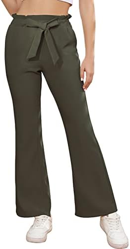 Calça feminina feminina CXXQ Elastic Ruffle de cintura alta Bowknot Petite Bell Bottom calça moderna 2 bolsos