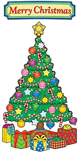 Carson Dellosa Christmas Mini Bulletin Board Conjunto - banner de Natal Merry, árvore de Natal, presentes, bastões de doces, ornamentos,