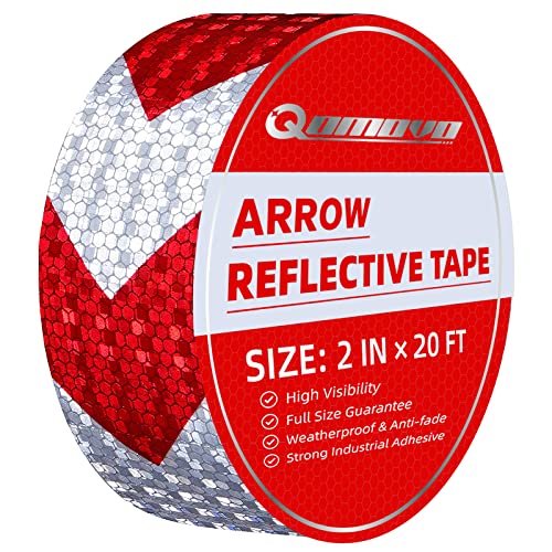 Qomovo vermelho branco seta alta fita refletora de alta visibilidade 2 polegadas x 20 pés fita auto-adesiva fita de