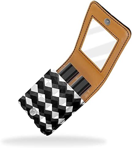 Caixa de batom de Oryuekan com espelho bolsa de maquiagem portátil fofa, bolsa cosmética, Rhombus cinza de padrão geométrico