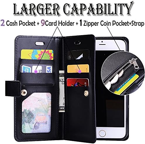 Caixa da carteira do iPhone 6s com alça para mulheres/homens, Auker iPhone 6 Trifold 9 Card Holder Folio Flip Leather Zipper