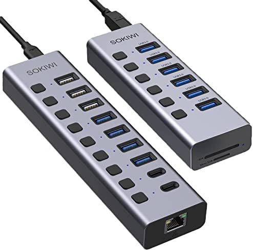 10 em 1 USB 3.0 USB C Hub com porta Ethernet, 8 em 1 hub USB 3.0 alimentado com porta SD/TF