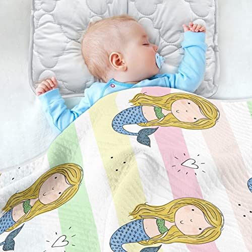 Cobertor de arremesso de algodão de sereia fofa para bebês, recebendo cobertor, cobertor leve e macio para berço, carrinho