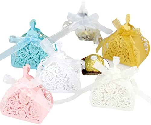 CuJux 50pcs Rose Flowlow Candy Caixas de doces Caixa de favor de favor com fita de festas de festas de casamento