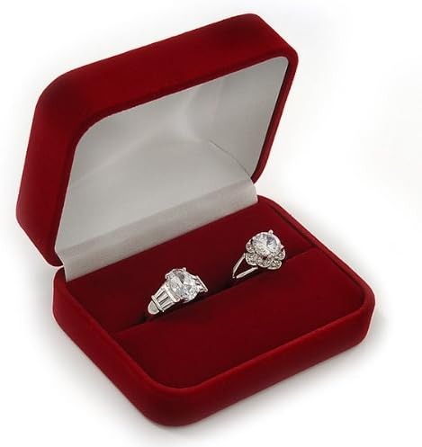 Avalaya Luxury Red Velor Wedding Two Ring Box