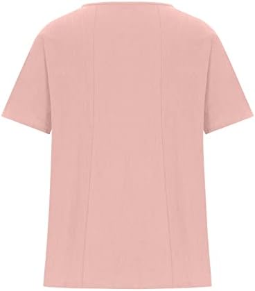 Ladies Crew linen linen algodão rosa margarida Flor gráfico de botão para baixo para cima PLUS TAMANHO Tampe camiseta para