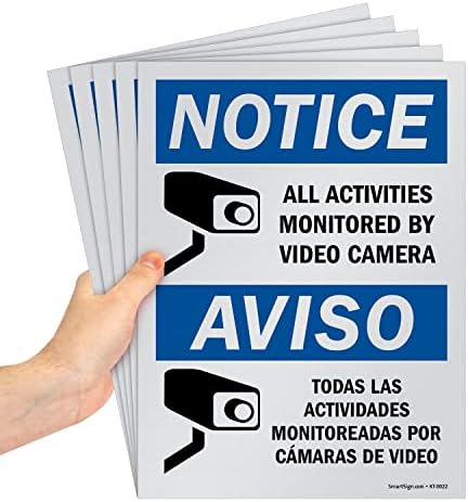 SmartSign 12 x 9 polegadas “Aviso - todas as atividades monitoradas por câmera de vídeo” Sinal bilíngue, impresso em tela, 10
