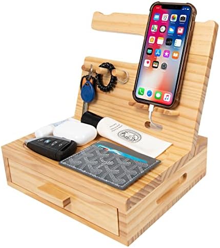 Organizador de mesa de cabeceira de madeira sólida de SolaJoy, armazenamento de ancoragem por telefone, feito de cedro, organizador