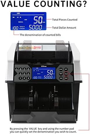 Máquina de contador de dinheiro, contador de faturamento vlifree com valor de contagem de contas, detecção falsificada UV/IR/mg,