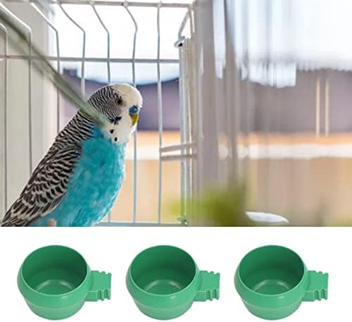 25pcs mini pássaro papagaio com alimentos tigela de água conjunto, instalação de embutido verde redondo tigela pequena para fazendas e uso doméstico, fácil de instalar e limpar
