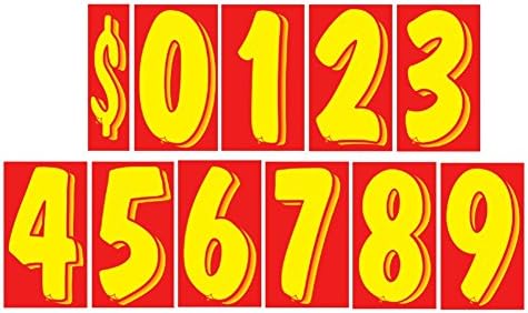 VERSA-TAGS 7,5 Decalques de número de vinil vermelho/amarelo 11 dúzias de preços de pára-brisa e 1 pacote de cada uma de