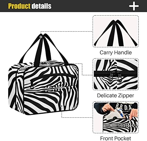 Bolsa de higiene pessoal de zebra para homens e mulheres com gancho e compartimentos resistentes à água Cosmetics Makeup