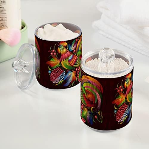 Yyzzh galo colorido com padrão de letreiro folclórico floral russo 4 Pacote QTIP Distribuidor de suporte para bola de swab