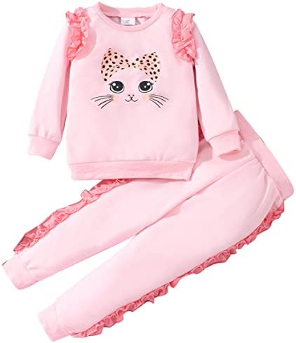 Zarmfly Little Girls 2 peças roupas de manga comprida calças de moletom de coloração de moletom de colheita para crianças de leopardo de leopardo 2-10 anos