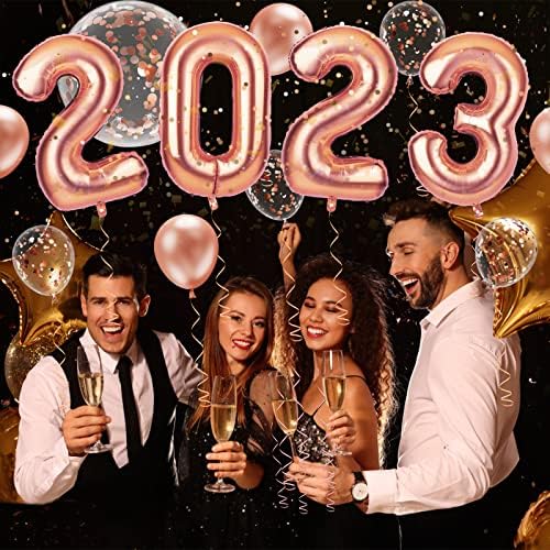 40 polegadas 2023 Números de balões, Rose Gold 2023 Conjunto de balões Decorações de grandes suprimentos de festas de véspera de ano novo com balões de confete de ouro rosa para decoração de festa de graduação em véspera de ano novo