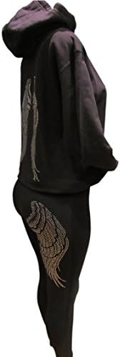 Black e prata Stromestone Angel Wings Sweater de zíper com capuz comprido preto